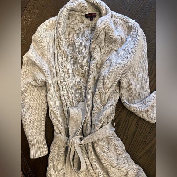 Dreamy Soft Cashmere Grey Belted Cardigan 90% merino wool 10% Cashmere M - Picture 3 of 12